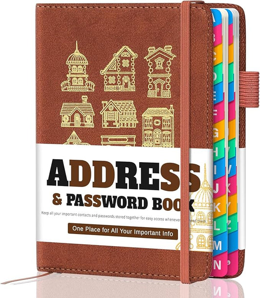Address Book with Colorful Alphabetical Tabs (4.7" X 6.2") – Telephone Address Contact Book for Seniors, Address Book with Space for Website Address and Internet Passwords (Sienna)