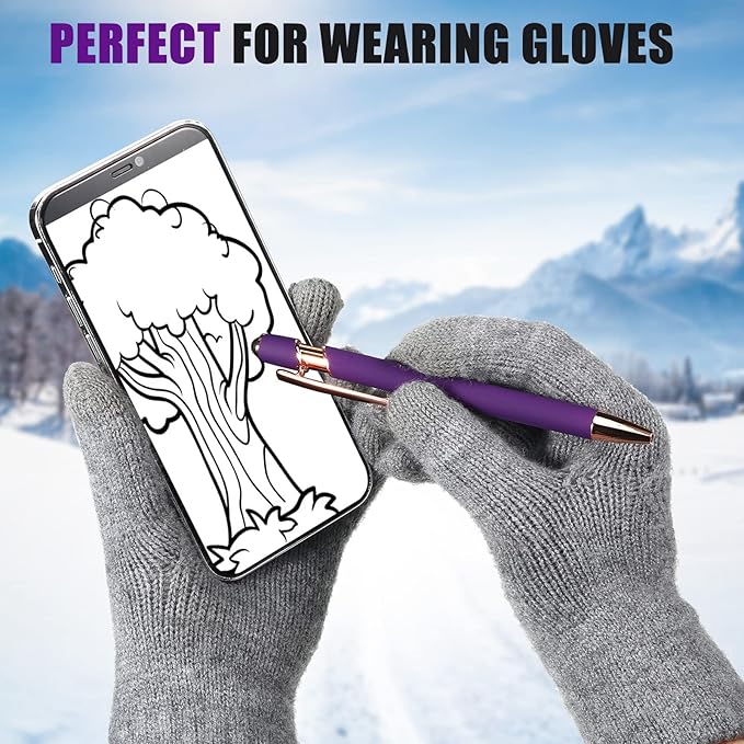 Tenare 12 Pieces 2 in 1 Stylus Metal Ballpoint Pen with Stylus Tip, 1.0 mm Black Ink Ballpoint Pen for Touch Screens(Purple and Rose Gold)