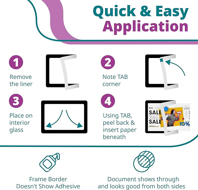 Letter-Size 8.5 x 11 Adhesive Interior for Exterior Viewing Frames - Reusable Sticker Holder Display for Windows & Doors, Paper Holder, Dry Erase, Non Acylic & Non Magnetic - Black, Pack of 5