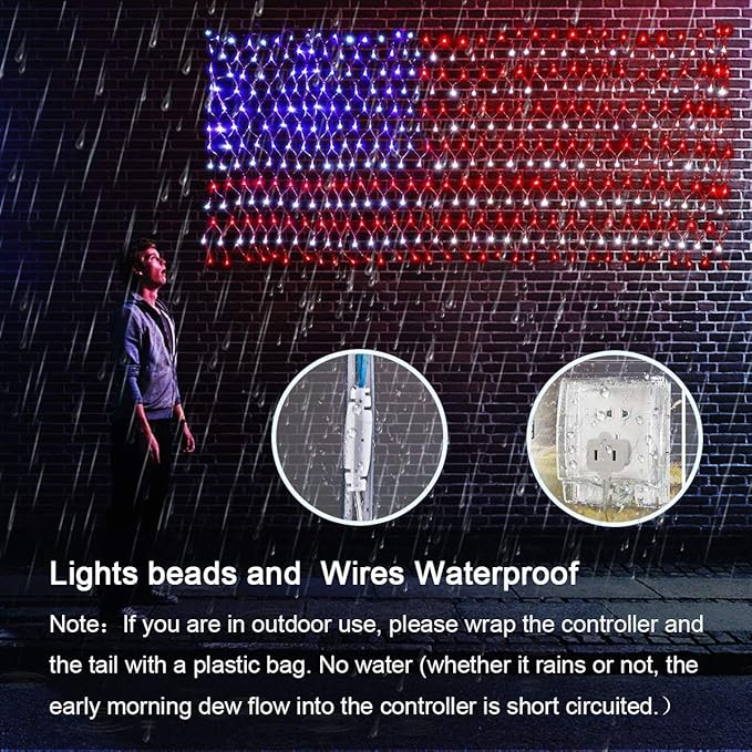 HYH American Flag Lights with 420 Super Bright LEDs,Waterproof Led Flag Net Light of The United States for Yard,Garden Decoration, Festival, Holiday, Party Decoration,Christmas Decorations