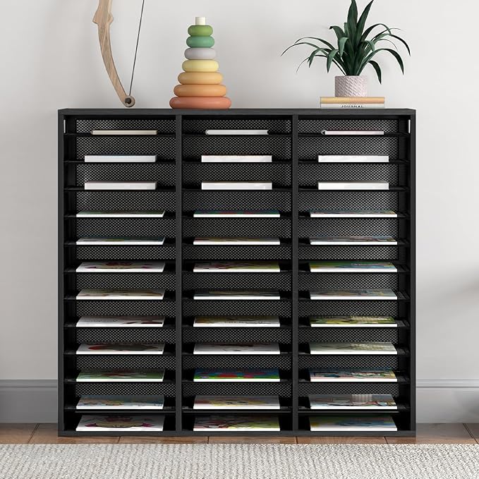 Mail Sorter Adjustable Countertop Mail Holder, Heavy Duty Literature Organizer, Student Mailbox for Classroom, Desktop Bill Paper Organizer for Office Home School, 36 Compartments, Black