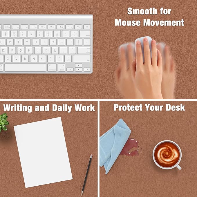 Hsurbtra Desk Pad, 23.6" x 13.8" PU Leather Desk Mat, M Extended Mouse Pad, Waterproof Desktop Blotter Protector, Non-Slip Ultra Thin Small Laptop Keyboard Writing Mat for Office Home, Dark Apricot