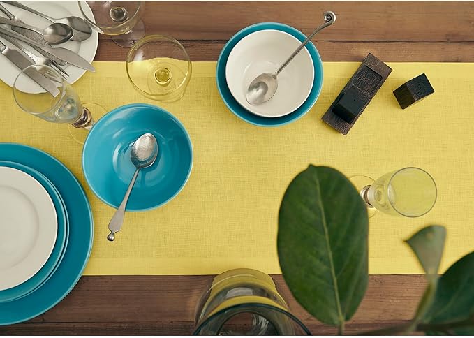 Solino Home Linen Table Runner 36 Inches - 100% Pure Linen Sunshine Yellow Table Runner 14 x 36 Inch Ideal for Dresser and Coffee Tables - Fete