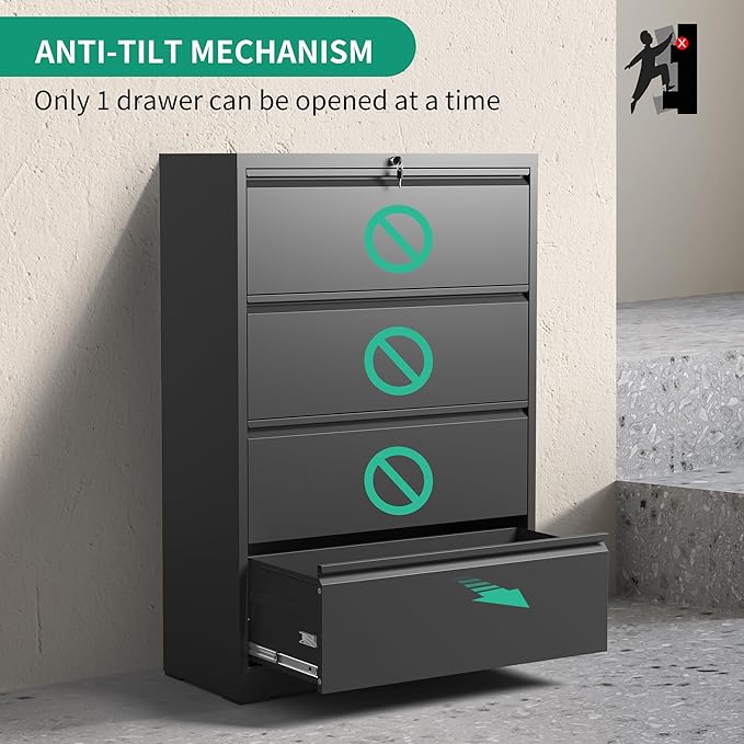 4 Drawer Lateral File Cabinets,Metal Lateral Filing Cabinet for Home Office,Wide Steel Storage Cabinet Commercial Drawer for Legal/Letter/A4 Size Files Assembly Required