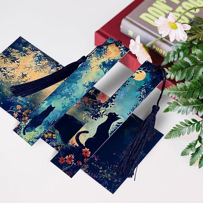 Metal Bookmark Black Cat Bookmarks for Women Men Book Lovers Book Mark Set of 2 with Tassel Reading Book Accessories Book Marks for Reading Women Men Book Lovers Gifts