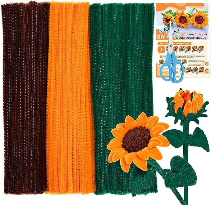 UzecPk 190PCS Pipe Cleaner Sunflower Kit for Crafts, Pipe Cleaners for Crafts, Pipe Cleaner Flowers Crafts, Pipe Cleaners for Flowers, Craft Supplies Kit, Ideas for Art Project Activity
