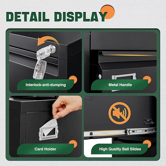 Letaya 4 Drawer File Cabinet with Lock,Metal Office Vertical Filing Cabinets for Home Office- Storage A4/F4/Letter/Legal -Assembly Required (Black)