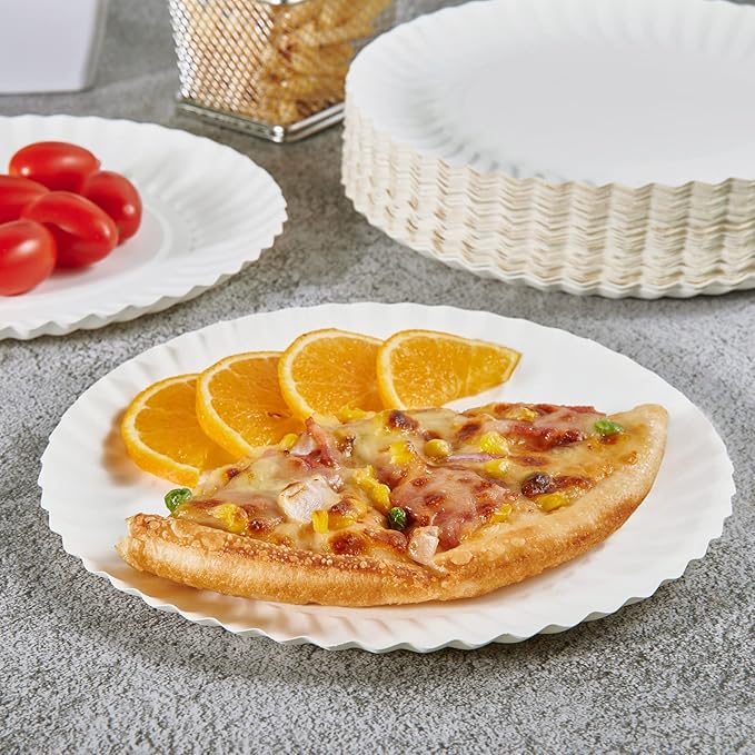 JOLLY PARTY 8.5 inch Paper Plates Uncoated,600 Count Everyday Disposable Plates, Light Weight Paper Plates White, Round Dinner Plates, Large Plate Lunch, for Home and Office