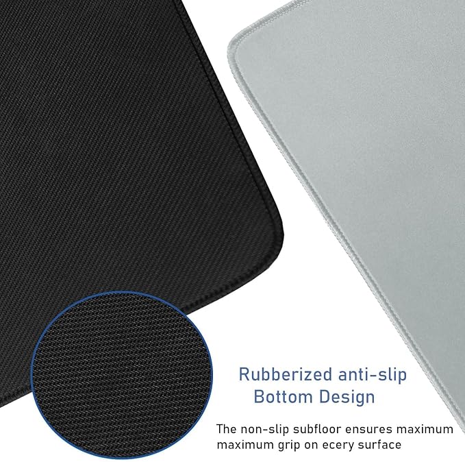 Large Gaming Mouse Pad with Stitched Edges, Durable Non-Slip Natural Rubber Base, Waterproof Computer Keyboard Pad Mat for Esports Pros/Gamer/Desktop/Office/Home - Grey