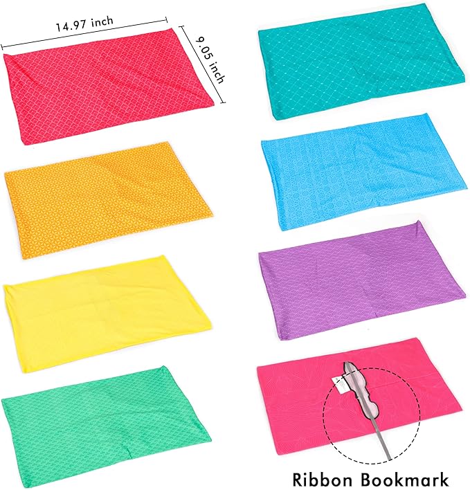 Feela 8 Pack Stretchable Jumbo Fabric Book Covers, Solid Colors, Washable Durable Reusable Nylon Covers for Hardcover Textbooks & Notebooks up to 9'x11'