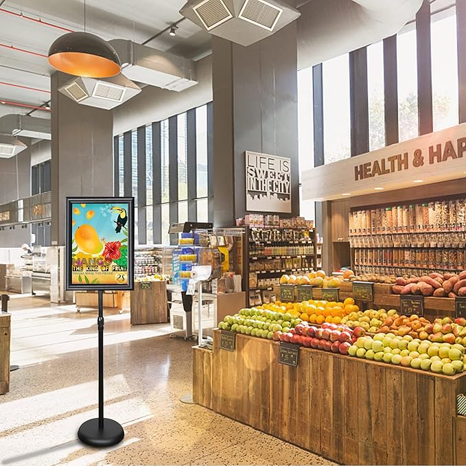 6Packs Pedestal Poster Sign Stand, Adjustable Aluminum Snap Open Frame Sign Holder Poster Stand 11x17 Inch for Vertical/Horizontal Display, Black