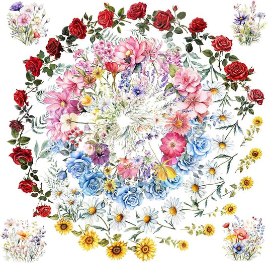 100 Pcs Natural Flower Stickers for Scrapbooking Junk Journal Notebook Planner Card Making Collage Envelope Water Bottle Phone Case Craft, Rose, Daisy, Lavender, Sunflower, Wildflower Stickers