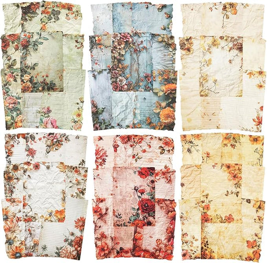 Autumn-Themed Vintage Scrapbook Paper Set, 180 PCS Floral Craft Paper Kit with Glue Tape for Journaling, Scrapbooking, DIY Crafts, and Art Supplies