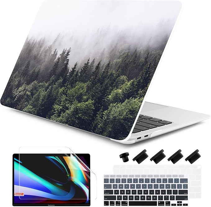 DONGKE Compatible with MacBook Air 13 inch Case 2021 2020 2019 2018 Release A2337 M1 A2179 A1932 with Retina Display & Touch ID, Plastic Hard Shell & Keyboard Cover - Forest