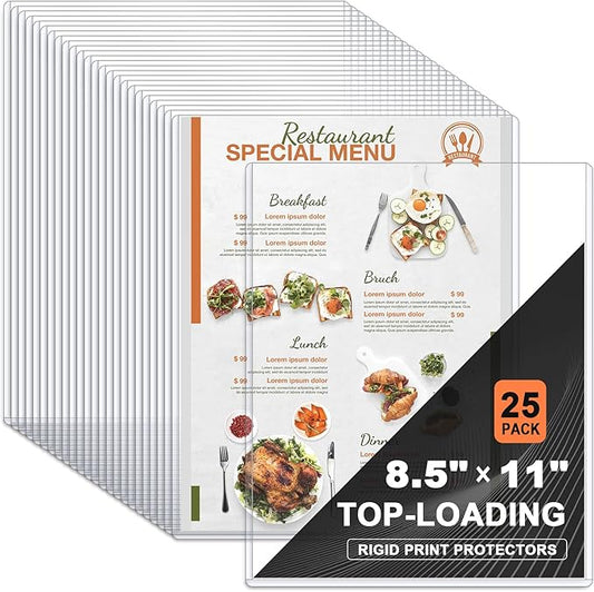 Ndsox 25 Pack 8.5" x 11" Rigid Print Protectors Clear Hard Plastic Sheet Protectors Top Loading for Birth Certificates, Documents, Posters, Photos, Meuns, Heavy Duty No-Hole Plastic Document Sleeves