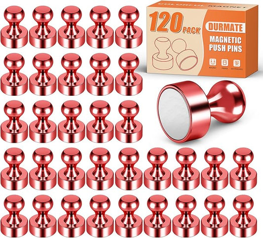 Strong Magnets for Fridge, Mini Whiteboard Magnets, Red Metal Magnetic Push Pins, 120 Pack Magnetic Clips Heavy Duty for Kitchen Accessories, Office Accessories, Locker, Desk