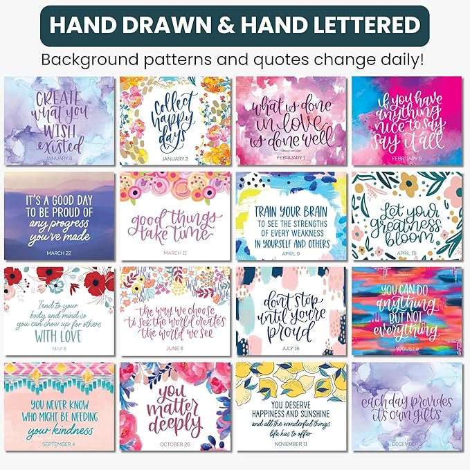 bloom daily planners Undated Perpetual Desk Easel with Motivational Quotes - Inspirational Standing Flip Calendar for Women - Page A Day (5.25" x 5.5") - Hand-Lettered