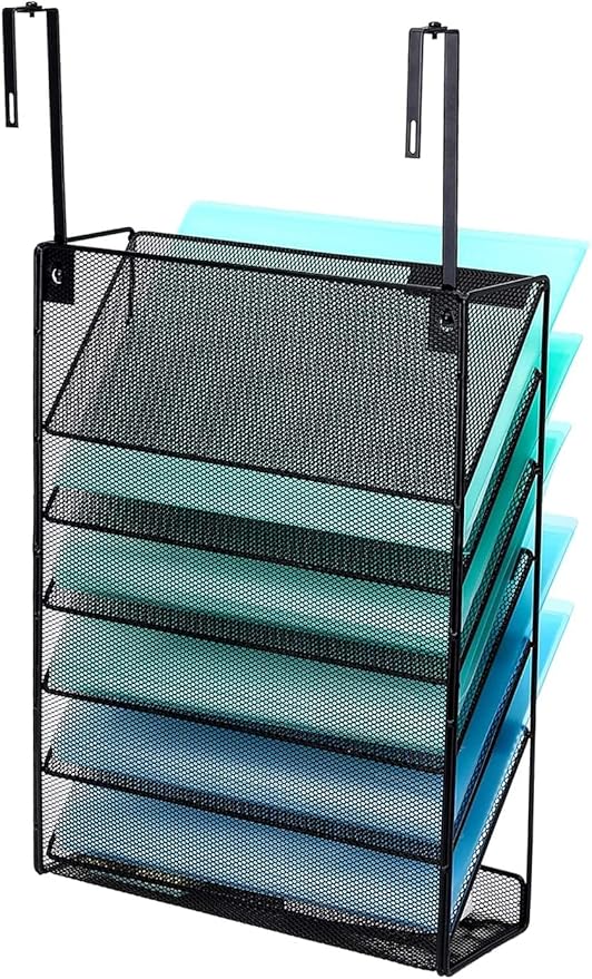 7-Compartment Wall Mounted Hanging File Organizer Cubicle Wall File Holder Vertical Document Organizer for Office Home, Black