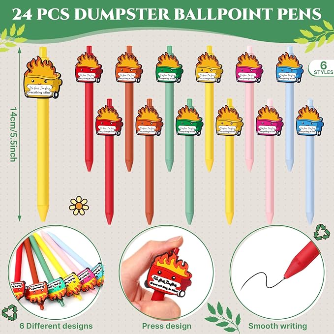 48 Pcs Dumpster Fire Sticky Notes and Pens Set, 24 Dumpster Memo Pads 24 Emotional Support Pens Employee Appreciation Gifts Supplies for Students Team Office Coworker Staff Employee Teachers