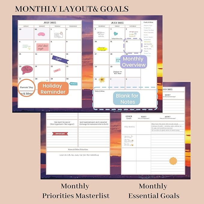 CAGIE Planner 2025-2026 July 2025-Jun 2026 for Women Daily Weekly and Monthly Planners Calendar Large Hourly 25-26 Yearly Academic Agenda with Stickers Hardcover, 8.5 x 11