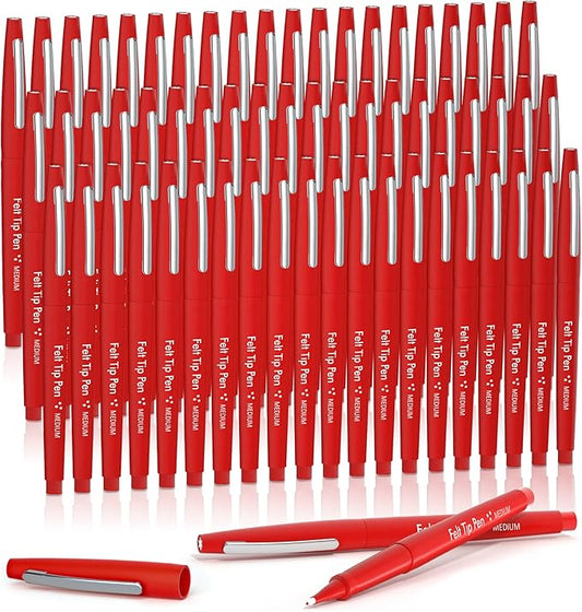 Lelix Felt Tip Pens, 60 Red Pack, 0.7mm Medium Point, Felt Tip Markers Pens for Journaling, Writing, Note Taking, Planner, Perfect for School Office and Art Supplies