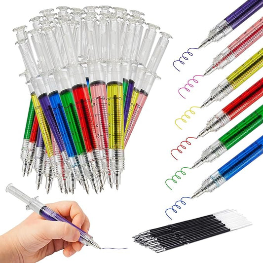 Syringe Pens Multi-Color Matched Colored Inks Retractable Fun Nursing Student School Supplies Novelty Pen for Nurses - Goody Fillers and Prizes, Party Favors (12 Pack)