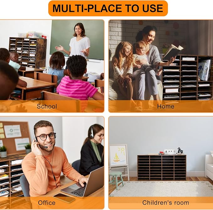 EasyPAG Mail Organizer Countertop, Wood Literature Organizer with Adjustable Shelves, Student Classroom Mailbox for School, Desktop Paper Sorter for Office Home, 36 Compartments, Archaize