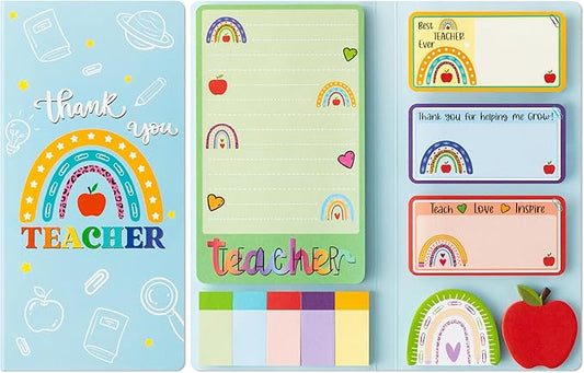 Xqumoi Boho Rainbow Teacher Sticky Notes Set, 550 Sheets, Thank You Teacher Self-Stick Note Pads Teacher Appreciation Gift Writing Memo Pads Page Marker Back to School Office Supplies (Color)