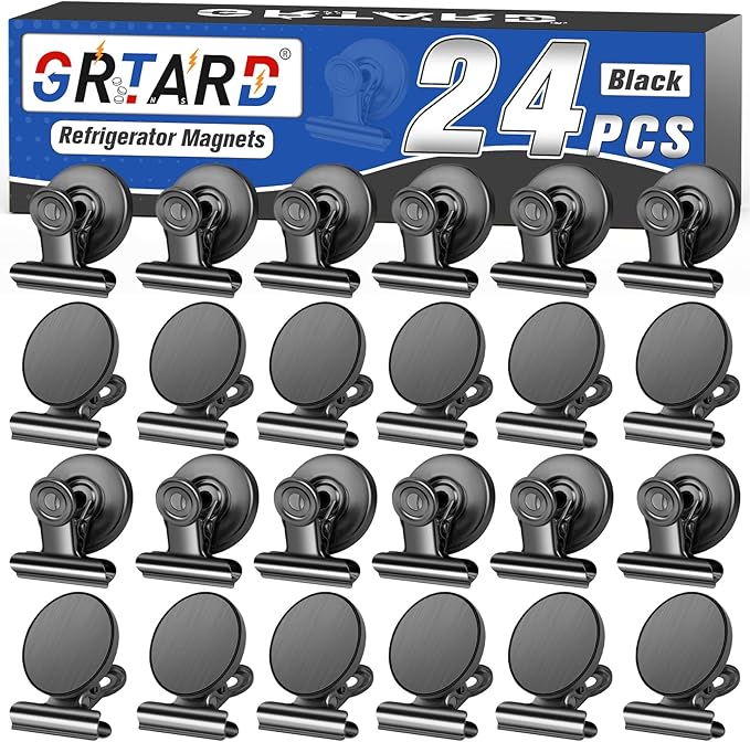 Grtard 48 Pack Magnetic Clips Heavy Duty, Magnet Clips for Fridge, Refrigerator Magnets with Clips, No-Scratch Strong Magnetic Clips for Refrigerator, Whiteboard, Cruise Cabins, Locker(Black)