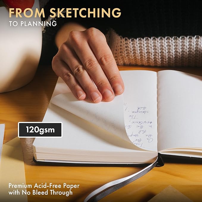 Wordsworth & Black A5 Bullet Dotted Journal 216 Dotted Pages, Hardcover Grid Dot Leather, 120 GSM Paper, Journaling Notebook for Work & Sketching, Journals for Women, Men - Gifts Box Included Black