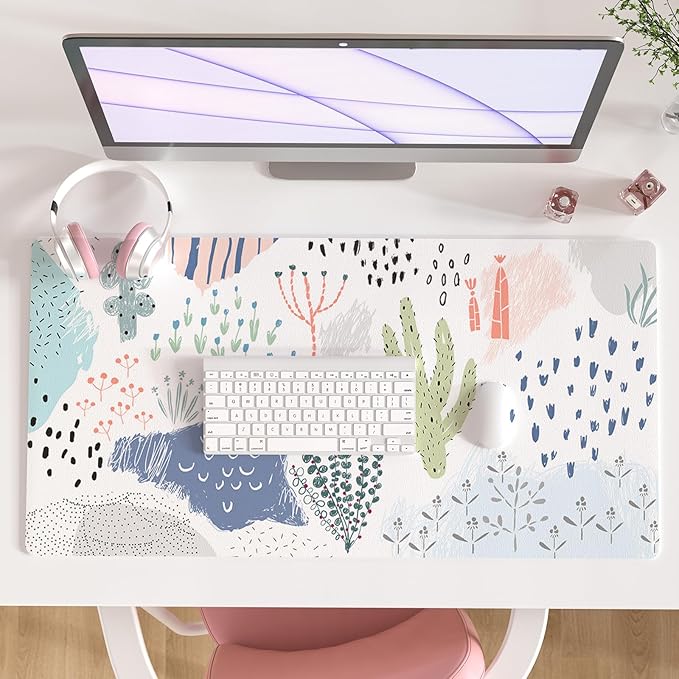 Colorful Star Large Mouse Pad, Waterproof PU Leather Abstract Desk Mat for Women Girls, Cute Desk Accessories Minimalist Home Office Decor, Kids Deak Pad Non-Slip Writing Mat 31.5" x 15.7"