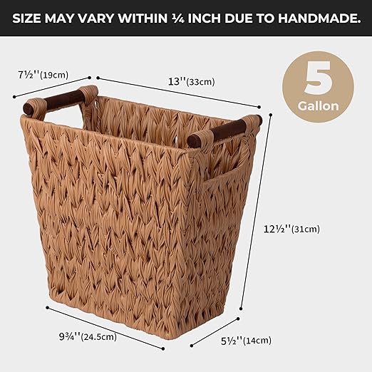 GRANNY SAYS Bathroom Wastebasket, Caramel Orange Woven Trash Can with Handles, Waterproof Wicker Waste Basket for Office, 2-Pack, 13" x 7 ½" x 12 ½"