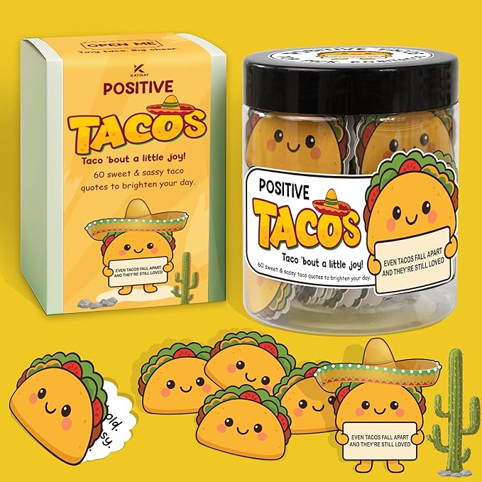Positive Taco Birthday Christmas Gifts for Women Men Thanksgiving Basket Stocking Stuffers Teen Girls Son Mom Dad Daughter Sister Friend Coworkers Teachers Relaxation Gift Desk Decor Emotional Support