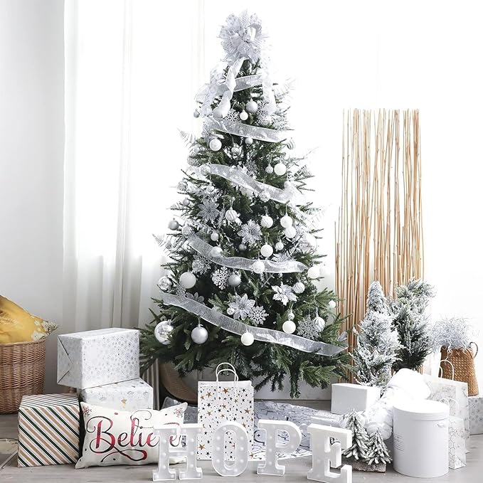 Christmas Balls Ornaments -36pcs Shatterproof Christmas Tree Decorations with Hanging Loop for Xmas Tree Wedding Holiday Party Home Decor,6 Styles in 3 Sizes(Silver)