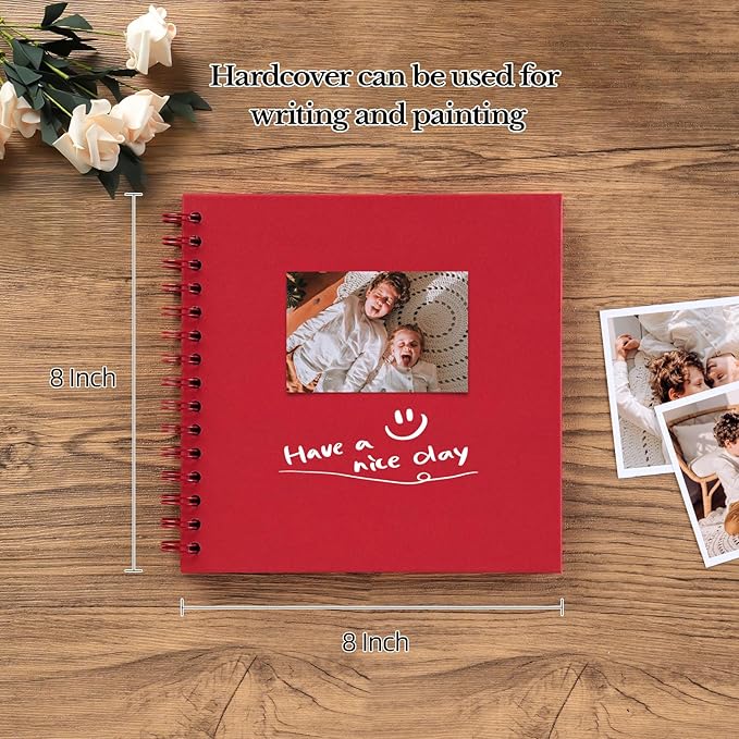potricher 8 x 8 Inch DIY Scrapbook Album 40 Pages Hardcover Kraft Paper Scrap Book Photo Albums Memory Book for Wedding and Anniversary Family (Red, 8 Inch)
