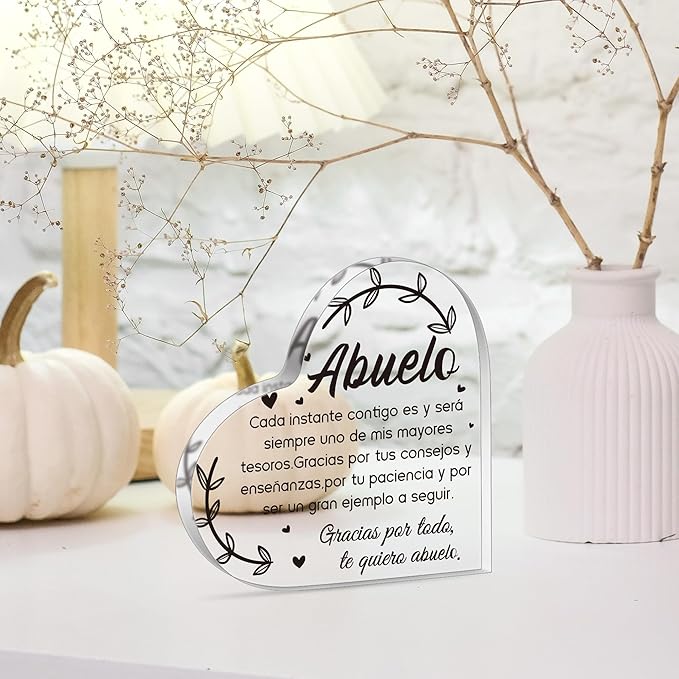 Yopyame Spanish Grandpa Acrylic Gifts - Regalos para Abuelo Heart Acrylic Plaque Ideas Keepsake Paperweights for Grandpa in Spanish Father's Day Christmas Gifts for Grandpa from Granddaughter Grandson