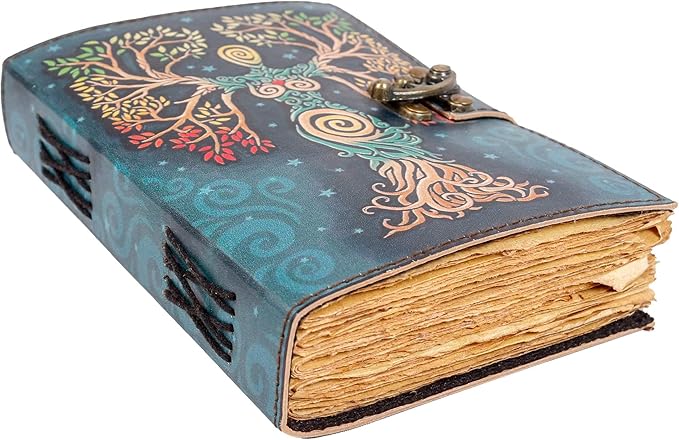 SH SHIFAA HANDICRAFT Blank Spell Book Of Shadows Journal With Lock Clasp Prop Vintage Handmade Leather Diary Embossed Prayer Pagan Antique Witchcraft Supplies Wiccan Notebook Daily (13x10)