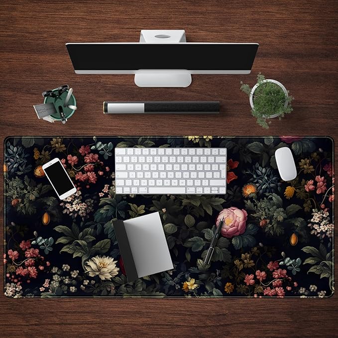 Black Vintage Desk Pad - Large Mouse Pad & Laptop Keyboard Mat - Non-Slip Base - 31.5 x 15.8 in - Gaming & Office Desk Decor