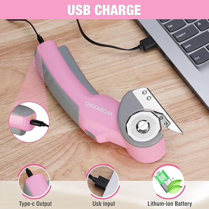 WORKPRO Cordless Electric Scissors, 4V Rotary Cutter for Cardboard Carpet Leather Plastic, 2000mAh Rechargeable Powerful shears with Storage Case