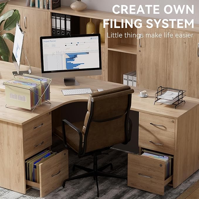 ThinkTex Plastic Expanding Hanging File Folders, 7 Innovative 1.2" Accordion Pockets, Large Capacity, Multi-Color Tabs, Letter Size for Filing Cabinet - Yellow