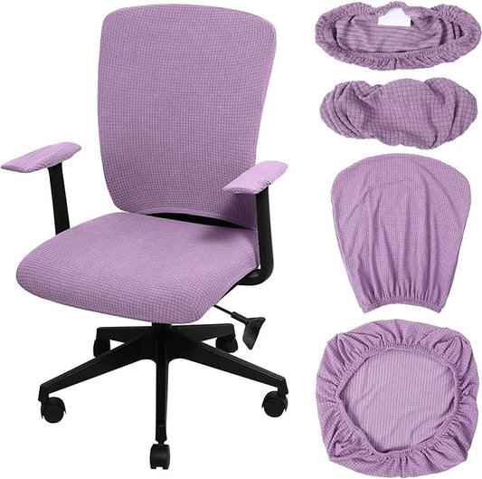 Tallew 4 Pcs Office Chair Covers Set Computer Universal Protective Stretchable Chair Seat Covers Desk Armrest Slipcovers Pads Office Cushion Backrest for Rotating(Lilac Purple)