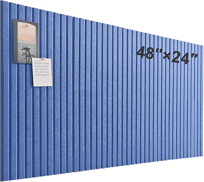 Large Cork Board for Office, 8 Pack Felt Wall Tiles with Slat Wall Paneling and Safe Removable Adhesive Tabs, Felt Bulletin Board Pin Board Cork Boards for Walls (Blue)