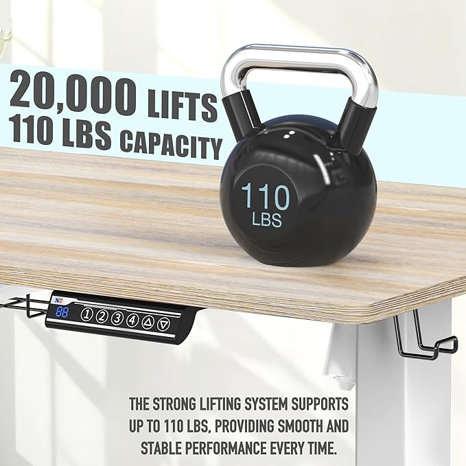 SHW 40-Inch Electric Height Adjustable Standing Desk with Drawer, Memory Preset and Cable Management Tray, Maple