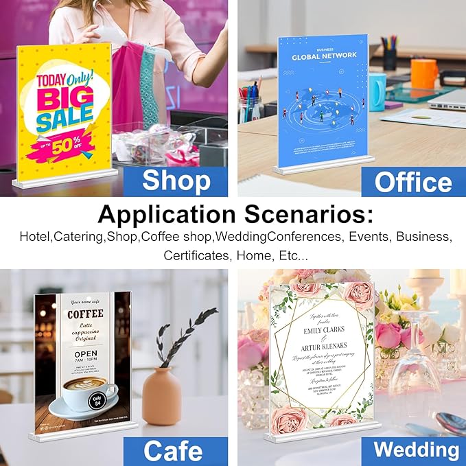 Arrobust Acrylic Sign Holder 8.5 x 11, Double Sided Clear Acrylic Display Table Signs Stand, T Shape Flyer Holder Plastic for Picture Paper Frame Holder Home Office Menu Retail Show Fair, 6 Pack