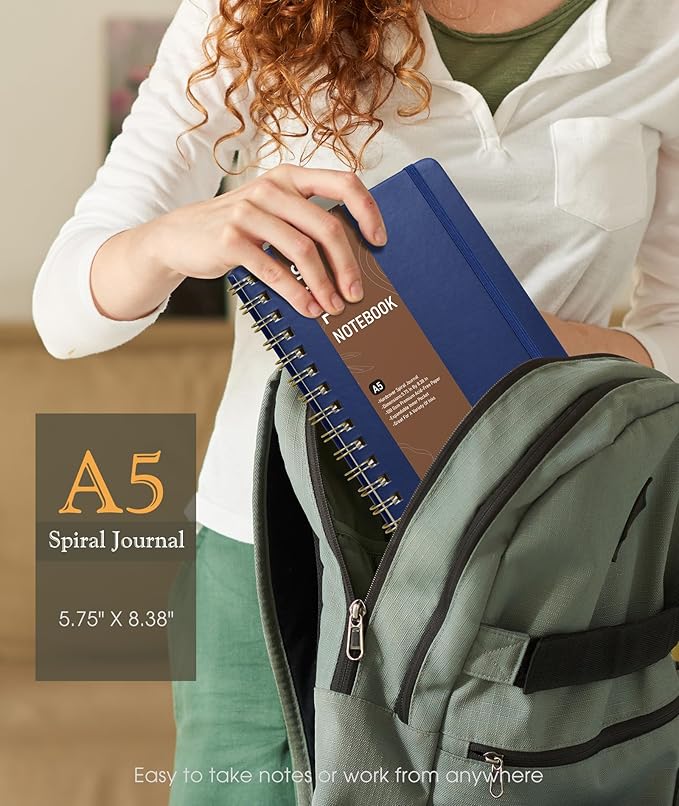 Graph Spiral Journal Notebook, A5 Hardcover Spiral Journals for Women Men, 100 GSM Graph Paper Notebooks, 150 Pages Spiral Bound Grid Notebook for Writing Note Taking Work 5.75" x 8.38", Navy Blue