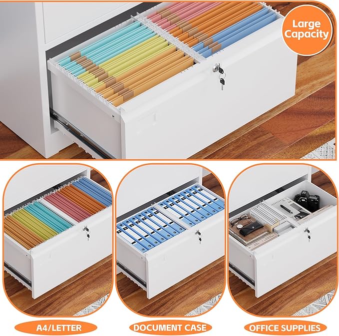 3 Drawer File Cabinet, Wide Metal Filing Cabinet, Official Storage File Cabinet for Letter/Legal/A4 Size, Assembly Required