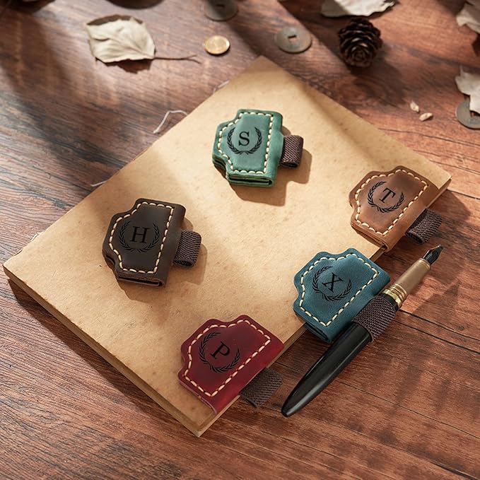 Artlaza Personalized Magnetic Leather Bookmark with Pen Holder - 26 Letters Custom Book Mark with Name Initial Engraved Book Marker for Readers, Book Lovers, Travelers - Gift for Women & Men(Blue，Q