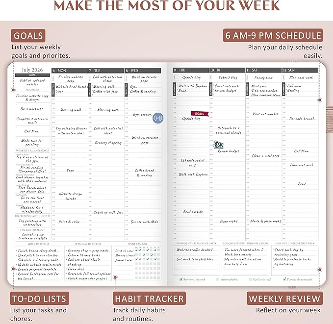 Legend Hourly Schedule Planner PRO Dated Jan 2026-Jan 2027 – Deluxe Weekly & Daily Organizer with Time Slots. Appointment Book Journal for Work & Time Management, A4 Hardcover, Rose Gold