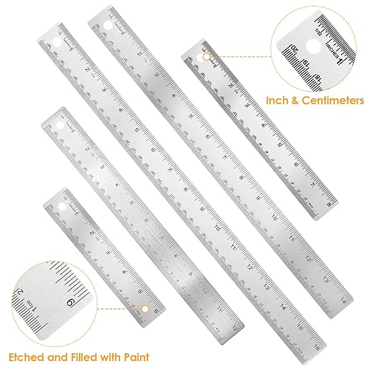 5Pcs Cork Backed Ruler Stainless Steel Ruler, 6/8/12/14/16 Inch Metal Ruler,Straight Edge Ruler Non-Slip Metal Rulers with Inch and Centimeters for Drawing Engineering(6 + 8 + 12 + 14 + 16 Inch)