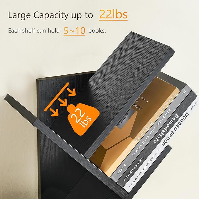 Tajsoon Tree Bookshelf 3 Tier Book Shelves Storage Organizer, Desktop Bookshelf Floor Standing Bookcase Display for CDs/Magazine/Books, Small Bookshelf for Bedroom, Living Room&Office, Black